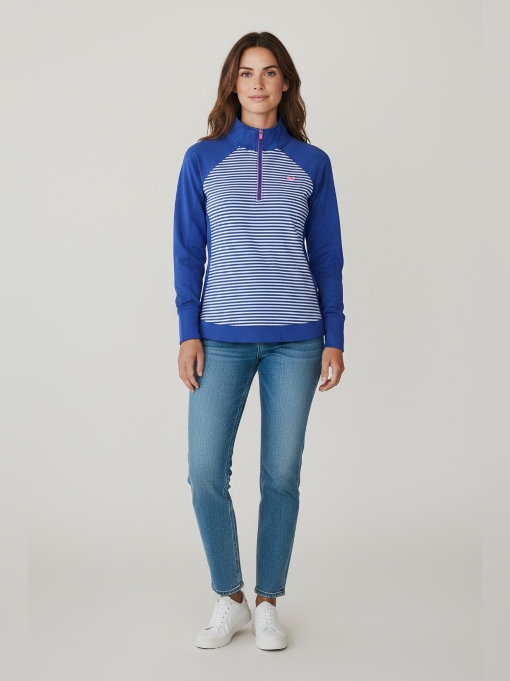 Vineyard Vines Women’s Quarter Zip Striped Pullover // Blue // Small